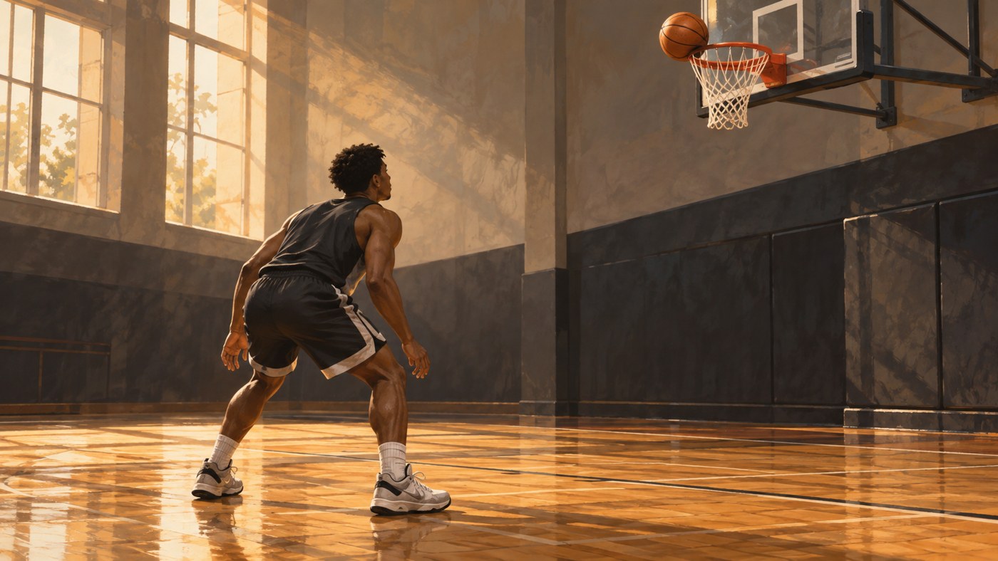 Basketteur anonyme en position d’attente face au panier.